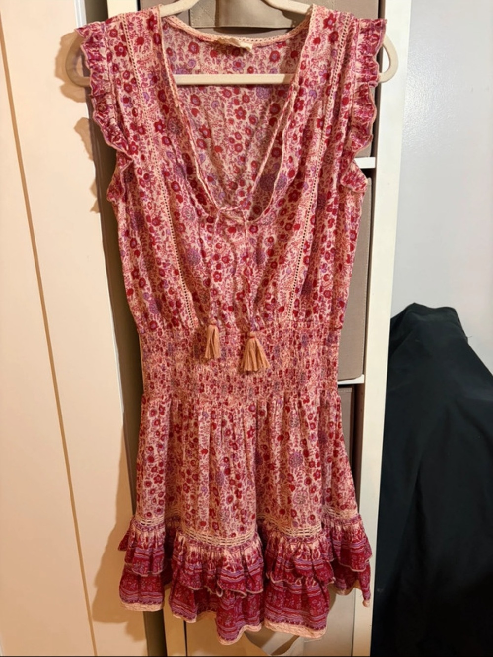 MABE 100% cotton Floral Pink Ruffle Tiered Summer Dress